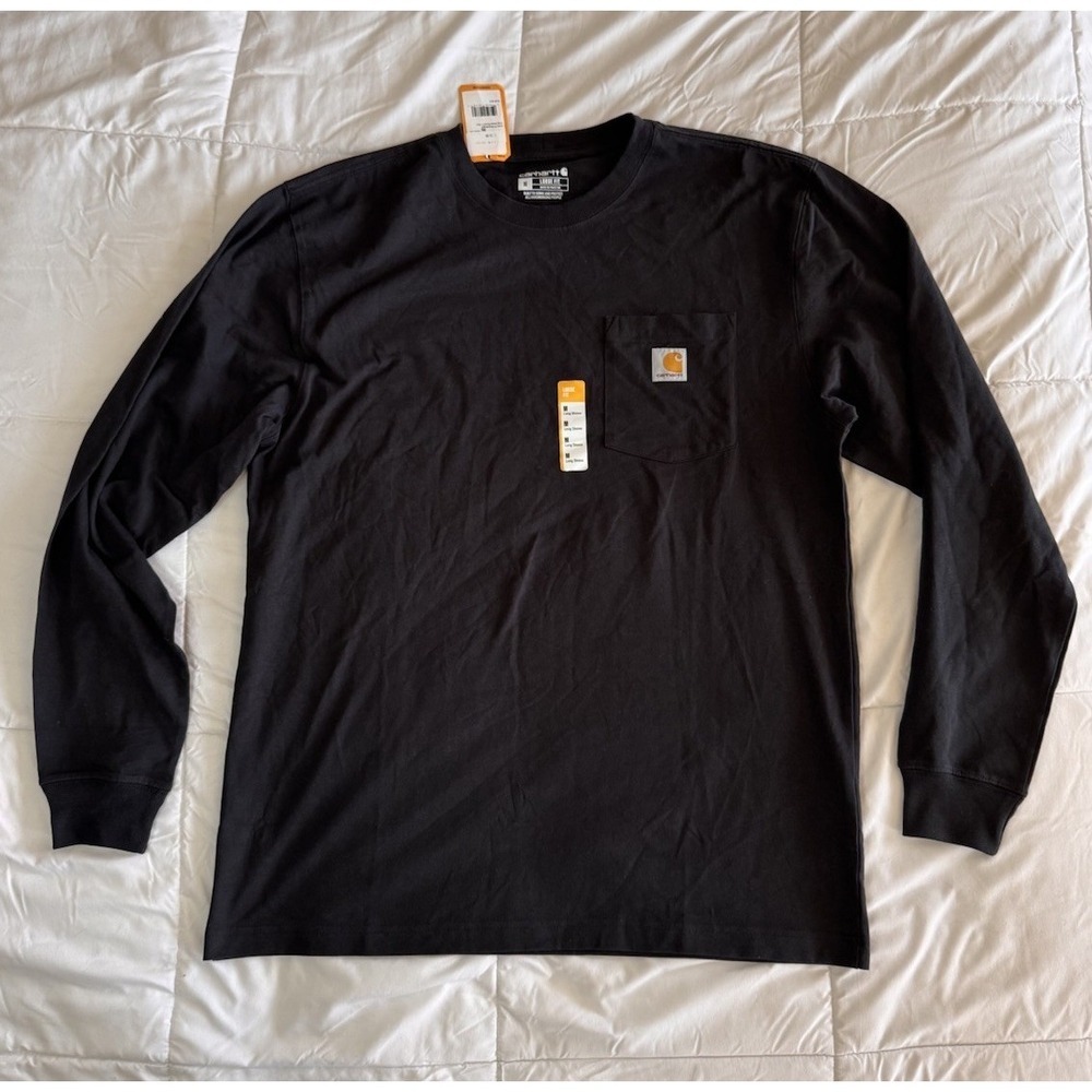 New Carhartt Loose Fit Men's Heavyweight Long Sleeve Pocket T-Shirt Black Medium